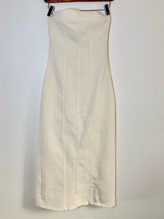 Zara Dresses & Skirts - Zara Linen Blend Strapless Midi Dress Cream Ivory Minimalist XS